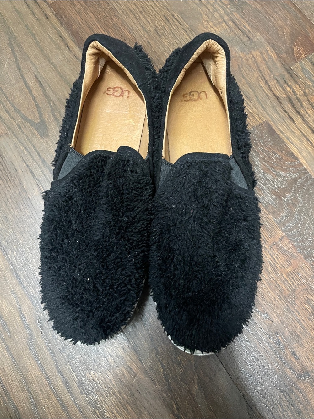 UGG Women's Black Fuzzy Slip-On Loafers